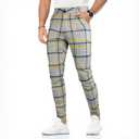 GINGTTO Mens Plaid Dress Pants Stretch Chino Pants Men Slim Fit