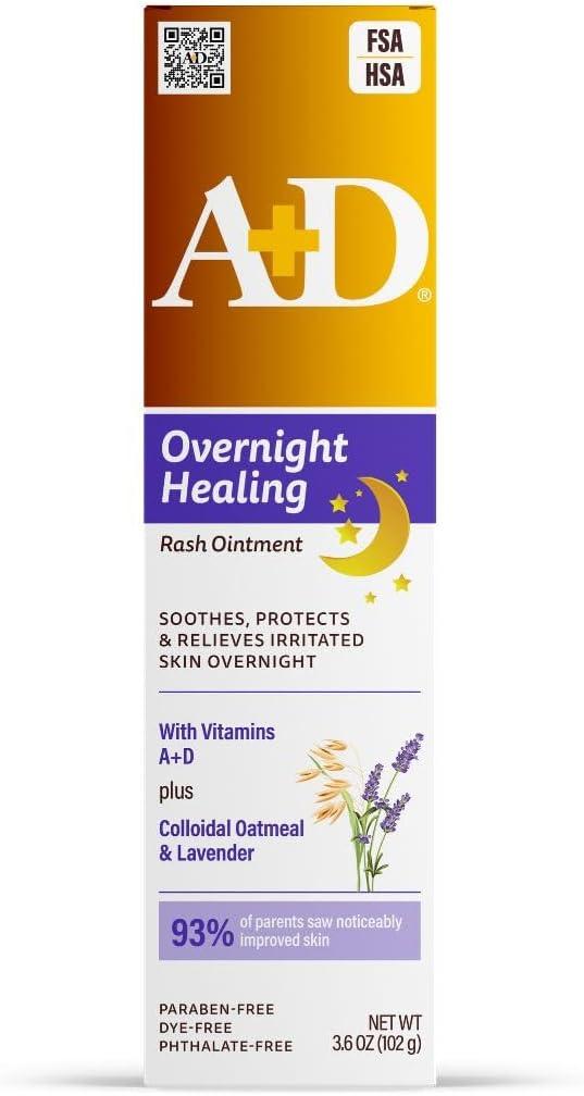 A+D Overnight Healing Diaper Rash Ointment - Soothes, Protects & Relieves Diaper Rash Overnight with Lavender & Colloidal Oatmeal - Healing Ointment for Red, Itchy, Irritated Skin - 3.6oz