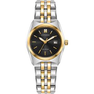Citizen Women's Eco-Drive Corso Classic Watch (Silver/Gold Tone Bracelet & Black Dial)