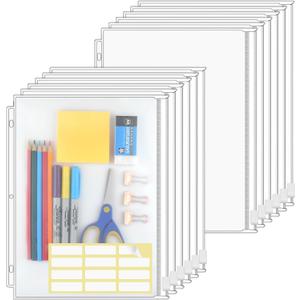 KTRIO Letter Size Binder Pockets 3 Ring Binder Zipper Pouch 24 Pack, 3 Holes Clear PVC Loose Leaf Bags 8.5"11" Document Folders for Business Office School Supplies