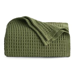 Bedsure 100% Cotton Large Throw Blanket for Couch 50x70 inches - Breathable and Soft, Waffle Weave Throw Blanket for Office, Olive Green