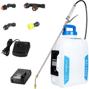 3 Gallon Garden Sprayer 18 V 2.0 Ah Battery Powered Backpack Sprayer For Spraying, Cleaning, Fertilizing 40-70 PSI pump with Brass handle & Multiple Nozzles & Battery and Charger Included (12L)