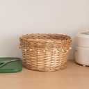 Handwoven Wicker Storage Basket with Wooden Beads, Decorative Round Organizer for Home & Nursery, Boho Chic Decor