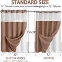 No Hook Shower Curtain and Liner Set,Mocha Brown Hotel Waffle Shower Curtain with Liner 75" L x 72" W