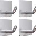 VIS'V Adhesive Hooks, Heavy Duty Shower Wall Stick on Hooks, Waterproof, 2 Extra Adhesive Strips, Silver, 4 Pcs