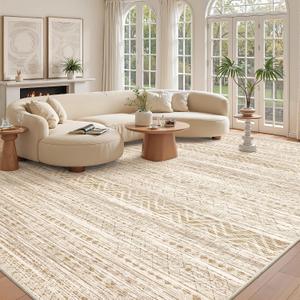 Soalmost 10x14 Area Rugs for Living Room Washable Rug Non-Slip Beige
Large Vintage Stain Resistant Carpet for Dining Bedroom, Low Pile Lightweight Foldable Floor Mat Nursery Home Office Decor
