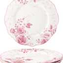 fanquare Pink Floral Dinner Plate Sets of 4, 10.5 Inch Large Round Porcelain Pasta Appetizer Steak Serving Dishes for Microwave & Dishwasher Safe