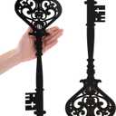 Chunful 2 Pcs Keys Wall Decor Large Skeleton Key Sign Vintage Antique Wooden Wall Art Farmhouse Wall Sign for Bedroom(13.78 x 5.91 Inch,Black)