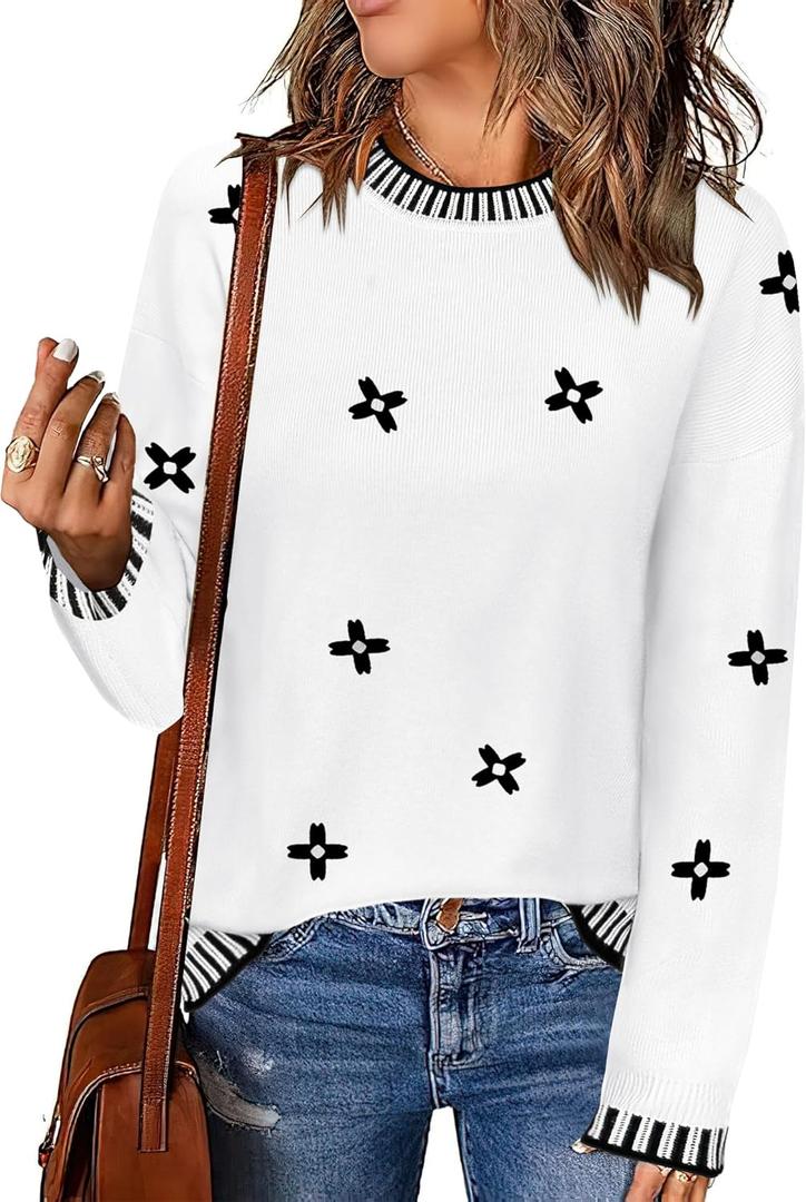 Zeagoo Womens Crewneck Pullover Sweater Long Sleeve Knit Side Slit 2024 Fall Winter Sweater Tops S