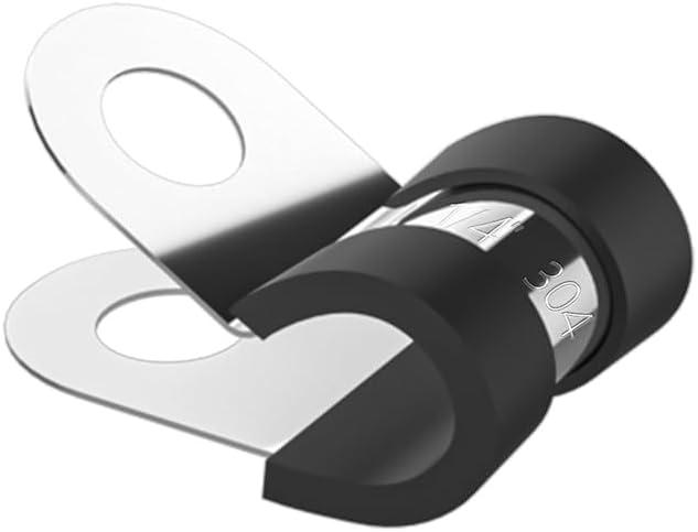 50pcs 1/4 Inch 304 Stainless Steel Rubber Cushioned Insulated Cable Clamps, Pipe Clamps, Metal Clamp, Wire Clamps for Tube, Lines, Automotive, Wire Cord Installation (Black, 6mm)