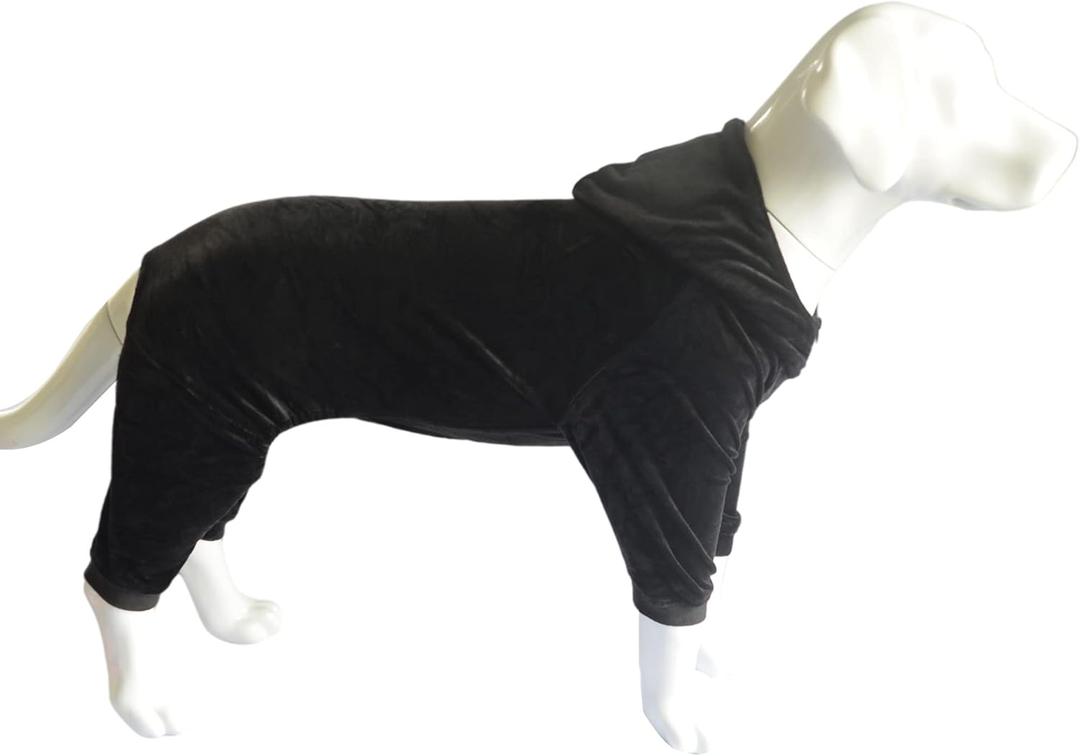 Dog Pajamas Pet Jumpsuits PJS for All Seasons, Velvet Dog Hoodies 4 Legs Four Feet Dog Onesies Stylish PJS Puppy Costume Cotton Liner Warm Pet Clothes for Small Medium Large Dogs Black, XXXL