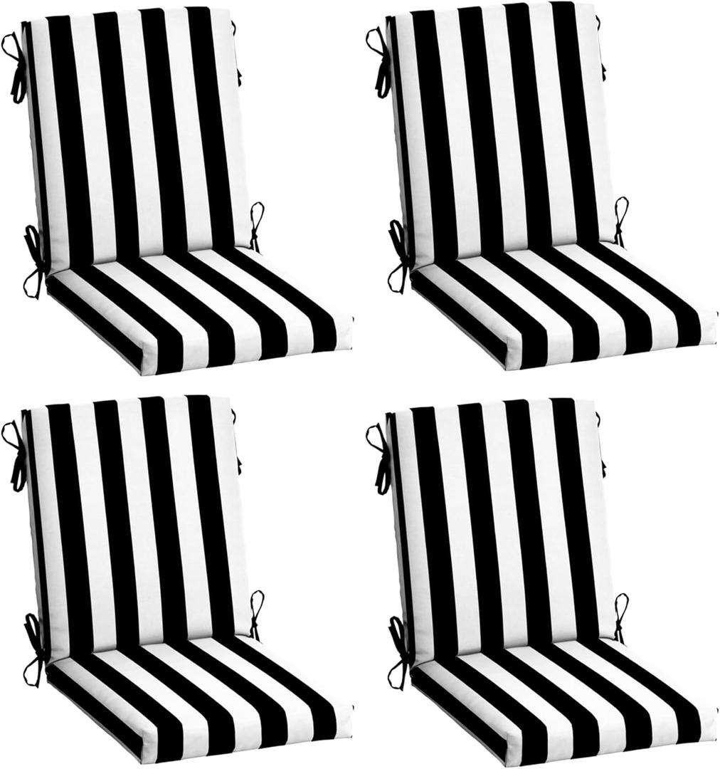 Arden 4-Pack Outdoor Patio Dining Chair Cushion, 20x44, Rain-Proof Seat Pad, Fade-Resistant Outdoor Cushion Black Cabana Stripe