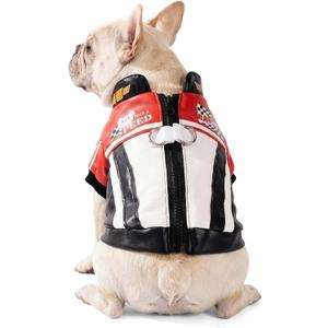 FLAdorepet Cool Dog Racer Costume,Pet Race Car Driver Costume Outfits,Winter Dog Leather Jacket with Leash Ring,Warm Fleece Coat Clothes for Dogs (Black, XL) (XL(Bust 19.6inch|Pet 12-15Lbs))
