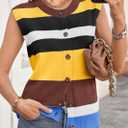 Tankaneo Womens Color Block Striped Sweater Vest Tops Summer Casual Button Up Knit Sleeveless Cardigan Tank Tops Yellow (M)