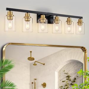 6-Light Vanity Lights Bathroom Light Fixtures,Black and Gold,37"