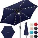 7.5ft Solar Umbrella Outdoor - Lighted Solar Patio Umbrella with 24 LED Lights Waterprool UV Protection, Table Umbrella with Tilt for Pool, Porch, Garden, Deck, Backyard (Navy Blue)