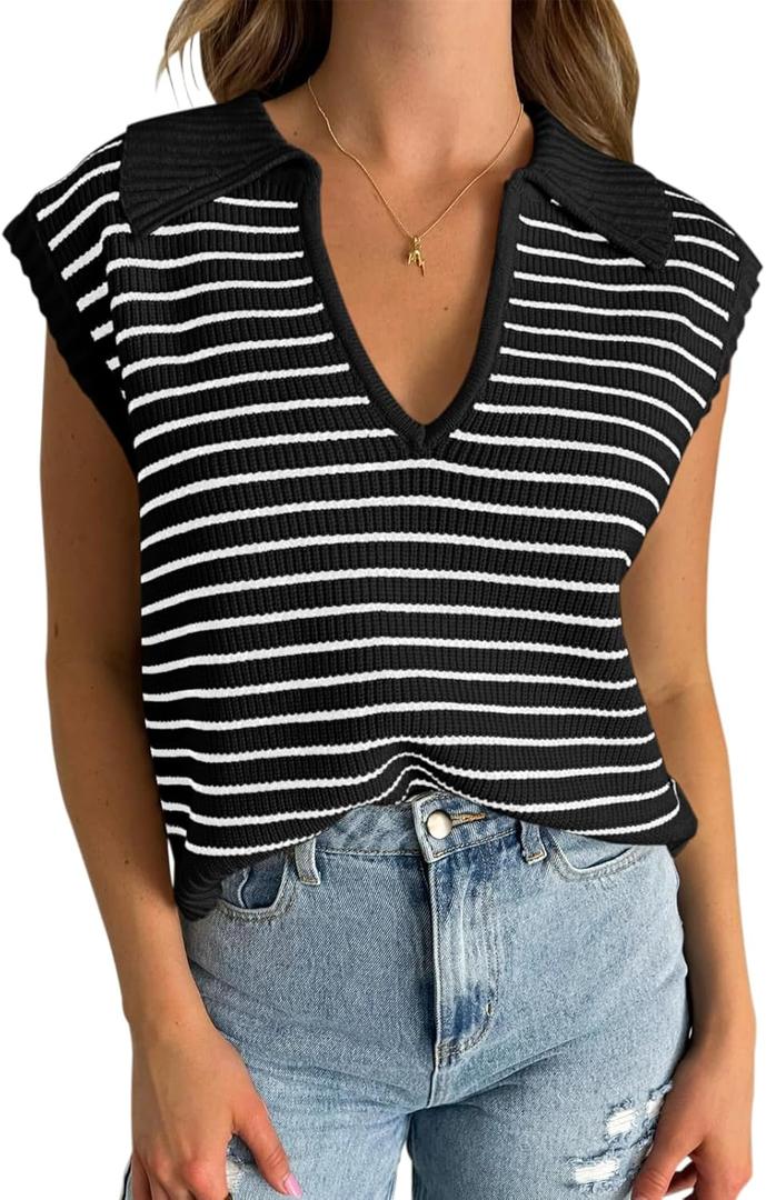 Yousify Summer Sweaters for Women 2025 V Neck Cap Sleeve Tops Sleeveless Spring Clothes Sweater Vest S-2XL