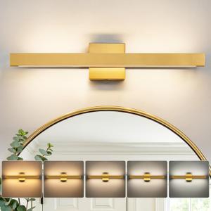24 Inch Modern Vanity Light Gold Bathroom Light Fixture Over Mirror with Up & Down Lighting 20W Vanity Lighting Fixture Dimmable 5CCT LED Bar Vanity Light for Bathroom Restroom
