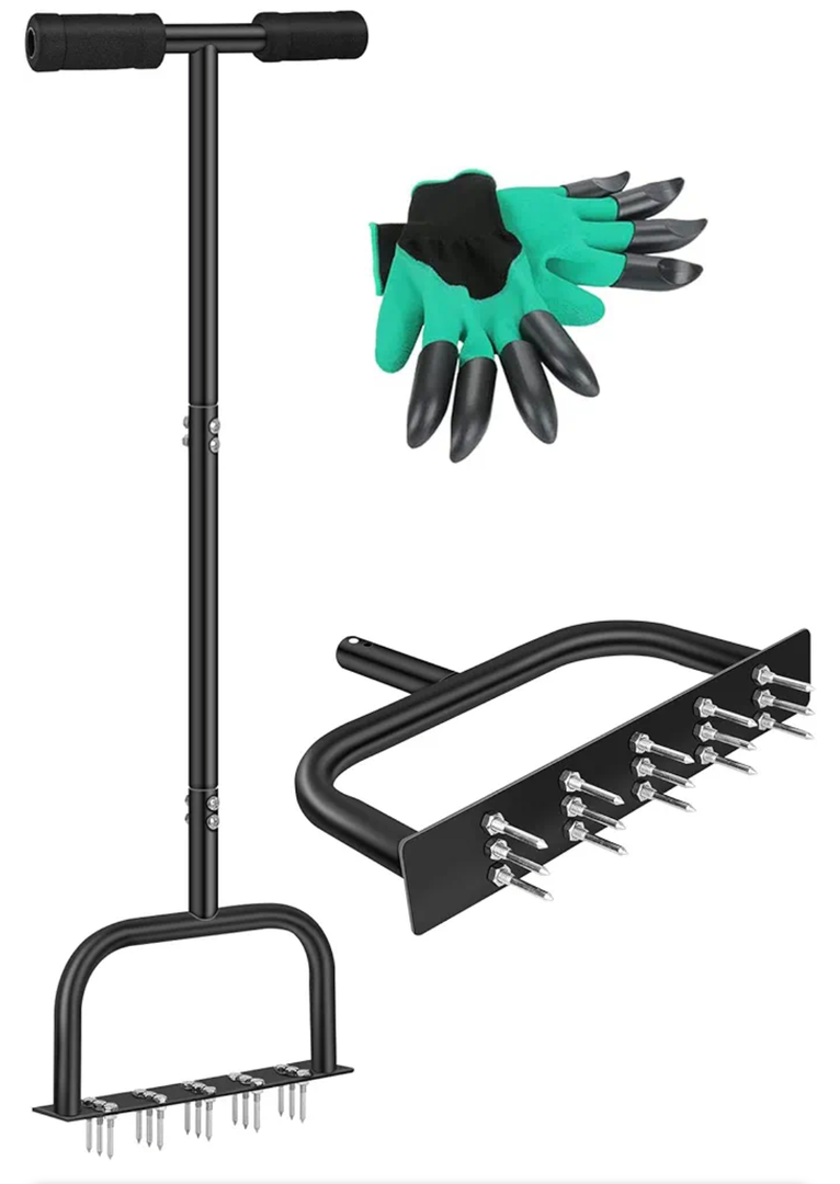 DUCHIFAD Lawn Aerator Spike, Manual Aerator Metal for Compacted Soils and Lawns with Dethatching Rake & 15 Iron Spikes Pre-Assembled Grass Aerator Tools for Yard Lawn Aeration Garden Tool DUCHIFAD Lawn Aerator Spike, Manual Aerator Metal for Compacted Soils and Lawns with Dethatching Rake & 15 Iron Spikes Pre-Assembled Grass Aerator Tools for Yard Lawn Aeration Garden Tool
