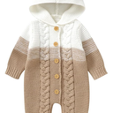 OBEEII Newborn Knitted Outfits Baby Girls Boys Cable Knitted Sweater Romper with Hooded 3D Bear Ear Winter Outerwear, Size: 0-3 Months