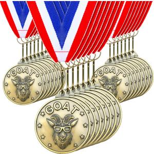 Remuuly 30-60 Pcs Goat Medals Bulk Greatest of All Time Medals MVP Award with Neck Ribbon All Time Goat Trophy Gold Champion Prize for Team Events, Sports Competitions