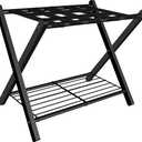 Folding Luggage Rack for Guest Room, Metal Foldable Suitcase Stand Holder with Metal Shelf for Bedroom, Black, 1 pack