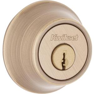Kwikset 660 Deadbolt Deadbolt Lock, Antique Brass Round Exterior Keyed Front Entry Door, Pick Resistant SmartKey Rekey Security, Single Cylinder Dead Bolt, with Microban Protection