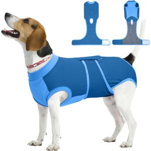 Kuoser Dog Recovery Suit, Female/Male Post-Surgery Anti-Licking Pet Surgical Suit, Blue, Medium, Cotton and Spandex Blend, Medium