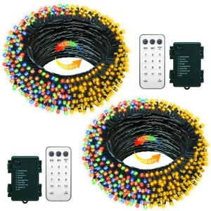 echosari 2 Pack Color Changing String Lights, 33 Ft 100 LED Christmas Fairy Lights Battery Operated Green Wire String Lights with Remote Timer for Bedroom Garden Party Wedding Deco (Multicolor)
