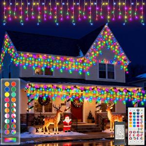 LitHome Color Changing Icicle Lights for Outdoor, 35 Colors Christmas Icicle Lights Outside with Remote Plug In, 165 LED 26FT Icicle Christmas Light Indoor Connectable for Xmas Holiday Roof Home Decor (RGB (Red, Green, Blue))
