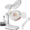 Gynnx Magnifying Glass with Light and Clamp,10X Lighted Magnifying Glass Lamp LED Dimmable,5 Inches Lens with Stainless Steel Arm for Reading,Craft,Painting and Close Work(White Cover)