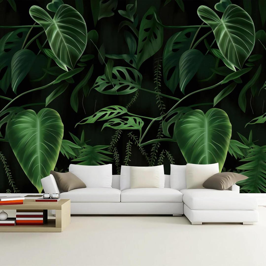 WFBHUA-Green Banana Leaf Wallpaper Mural Tropical Jungle Botanical Leaves Wallpaper for Living Room Bedroom (Not Peel and Stick) 106" x 70"