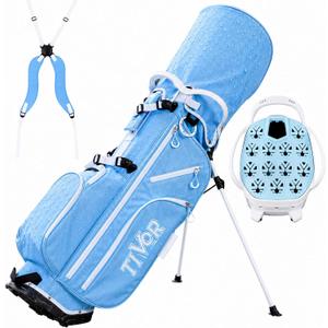 14 Way Golf Stand Bag for Men & Women, Lightweight Silent Hybrid Golf Bag with Club Lock Top, Oversized Putter Well, 8 Pockets, USB Port & Rain Cover, Black Blue