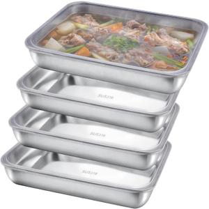 4pcs Stainless Steel Food Storage Containers with Lids, Airtight Stackable Metal Meal Prep Containers Deli Meat Keeper for Refrigerator Freezer for Picnic BBQ Party Travel & Office Lunch