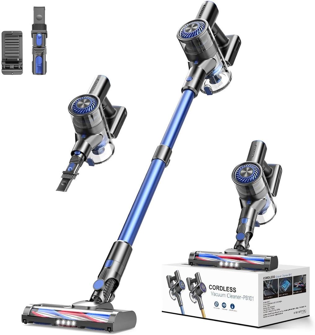Cordless Vacuum Cleaner, Vacuum Cleaner for Home with 80000 RPM High-Speed Brushless Motor, Up to 40 Mins Runtime, 2 Adjustable Suction, Anti-Tangle, Lightweight Stick Vacuum for Hard Floor (Navy Purple Blue)