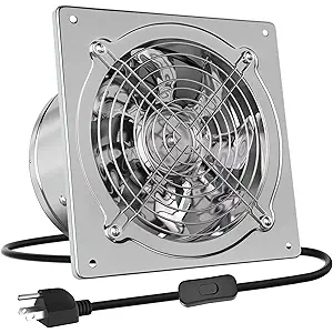 HG Power 8 Inch Kitchen Exhaust Fan, 576CFM Metal Attic Exhaust Fan, Wall Mounted Garage Ventilation Fan, Basement Extractor Fans with Backdraft Damper for Home Office Commercial Use, Silver