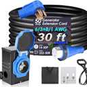 Seeutek 50 Amp Generator Cord, 4 Prong 30 FT Generator Extension Cord with Pre-drilled Power Inlet Box & Interlock Kit, NEMA 14-50P/SS2-50P Functional Cable, High Conductivity, ETL Listed, 
Black+Blue 50amp