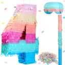 Jenaai 16 Inch Number Piata Kids Birthday Party Macaron Piata with Blindfold Stick and Confetti for Unicorn Birthday Wedding Baby Shower Decor(Number 4)