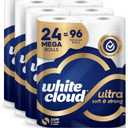 White Cloud Ultra Soft & Strong Toilet Paper, 4 packs of 6 Mega Rolls = 96 Regular Rolls