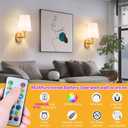 Battery Operated Wall Sconces Set of 2, 10000mAh Rechargeable Wall Lights with Remote, RGB Dimmable LED Sconce Lighting for Bedroom Living Room Hallway, No Wiring Required