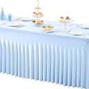 1 Pack Baby Blue Table Clothes for 4 Foot Rectangle Tables, One-Piece Wrinkle Resistant Stretch Spandex Table Covers with Skirt for Event Banquet Wedding Birthday Party