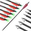 20 inch Carbon Crossbow Bolts with Crossbow Broadheads and Lighted Nocks, 6 Pack Hunting Carbon Crossbow Arrows for Archery Practice and Hunting
