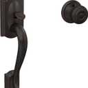 Schlage FE285 CAM 716 GEO Camelot Front Entry Handleset with Georgian Knob, Lower Half Grip, Aged Bronze (Standard Interior Trim)