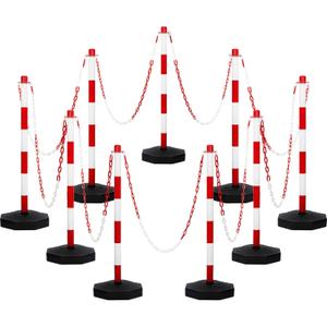Amylove 9 Packs Traffic Delineator Post Cone with Base, Traffic Cones Safety Cones Caution Cones Plastic Stanchion Chain Safety Barriers with 6.6 Feet Link Chain and S Hooks for Parking Lot (Red)