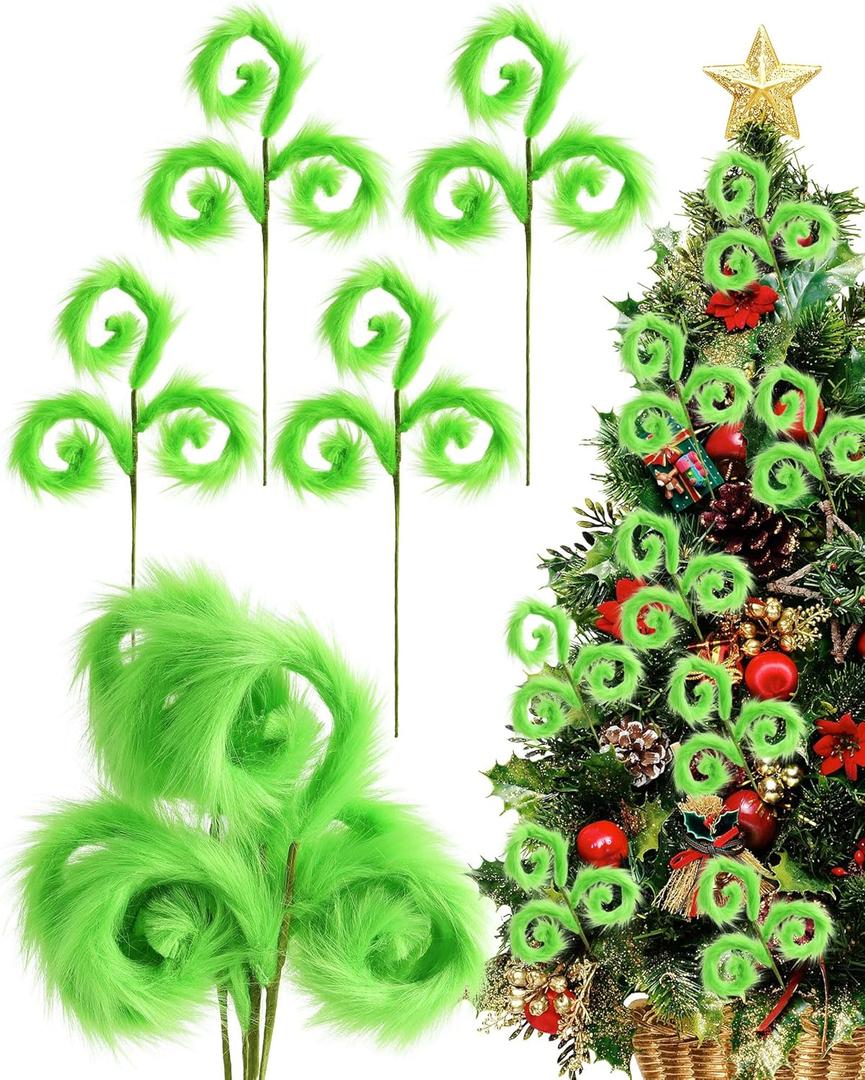 4Pcs Lime Green Furry Christmas Tree Topper Decorations 16 Inch Xmas Ornaments Picks Home Party Supplies