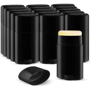 15 Pack 1.7 oz Plastic Deodorant Container,Empty Oval Twist-Up Solid Stick Tube Applicator Container for Homemade Deodorant,Shaving Soap Stick,Heel Lip Balm,Solid Lotion Bar-Top Filling,Black