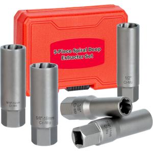 5PCS Deep Bolt Extractor Kit, Easy Out Spark Plug Extractor Socket Set, Ez Out Lug Nut Removal Tool for Removing Deeply Trapped Stripped, Broken, Damaged Hexagon Bolts, Threaded Pipes Stud & Screw