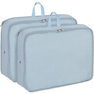 2 Set Compression Packing Cubes for Travel, Expandable Luggage Organizers Bag, Large Compression Cubes for Packing, Travel Accessories for Suitcase Organizer Bags Set (Light Blue)