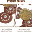 Western Belt for Women - PU Leather Cowboy Belt with Concho Details, Vintage Country Wide Boho Cowgirl Waist Belt for Ladies (L)