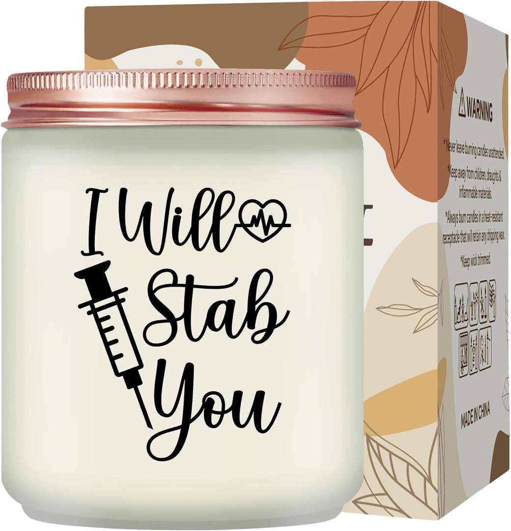 Maybeone Nurse Gifts for Women Christmas Appreciation Graduation Gift for School Nurses Week Gifts -I Will Stab You 7 Oz Lavender Scented Candle